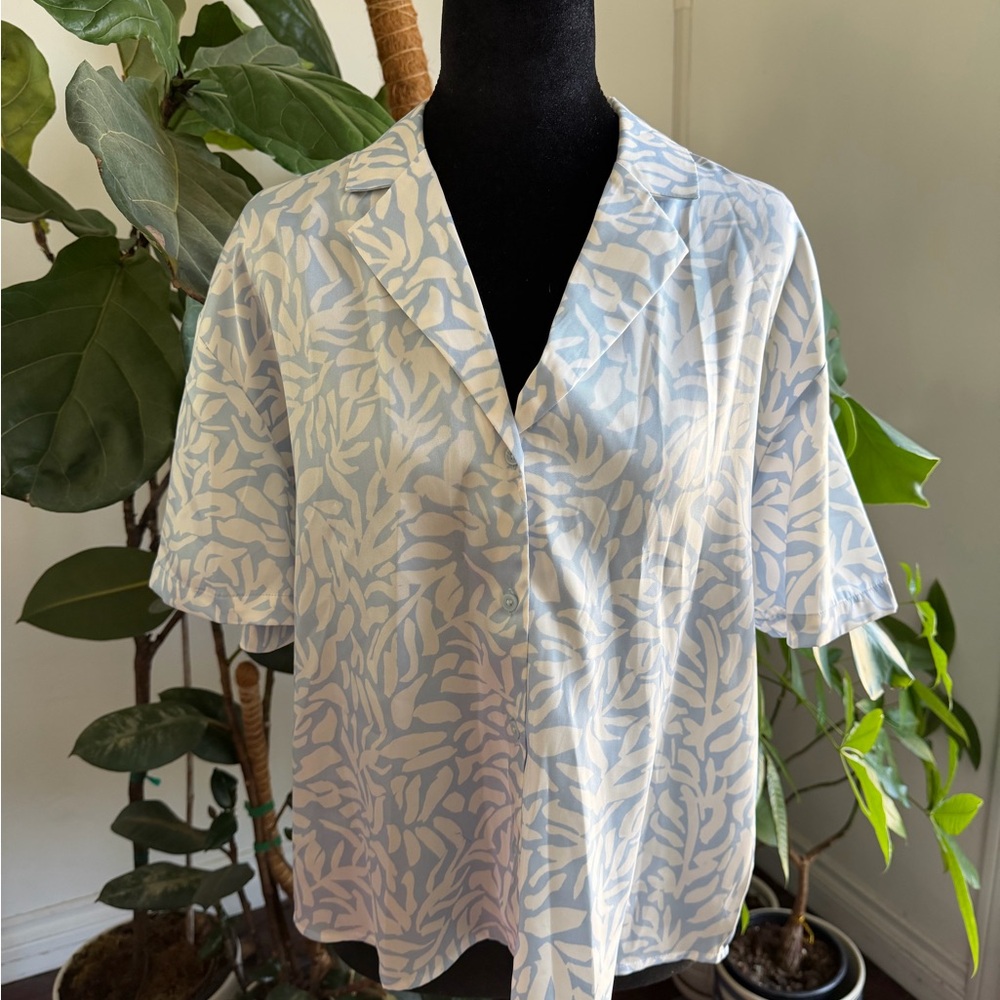 Express Blue and White Patterned Top